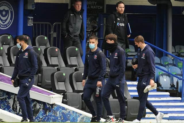 Pompey assistant Joe Gallen stood in for Kenny Jackett, above, who watched on from the stands