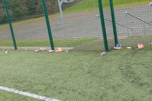 Litter left by a group of youths at Etwall Leisure Centre in Derbyshire