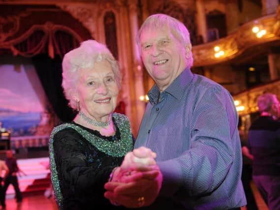 Joan Taylor and Colin Shriver on her 95th birthday at the Blackpool Tower Ballroom