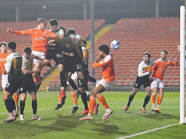 Dan Ballard rises highest to head home his first Blackpool goal