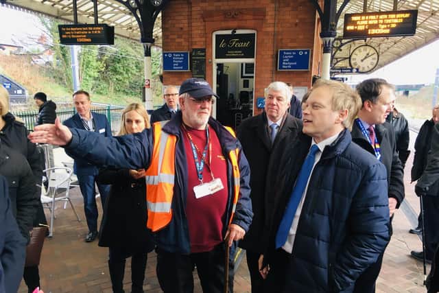 Secretary of State for Transport Grant Shapps visiting Poulton to hear about the plan to re-instate the rail line from Fleetwood to Poulton