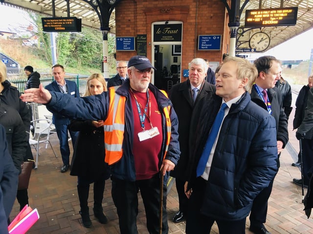 Secretary of State for Transport Grant Shapps visiting Poulton to hear about the plan to re-instate the rail line from Fleetwood to Poulton