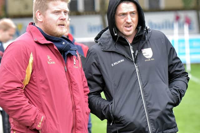 Fylde RFC's joint-head coach Alex Loney (left) with predecessor Warren Spragg