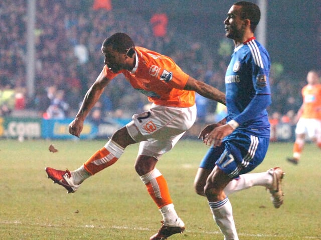 Jason Puncheon scores Blackpool's goal against Chelsea