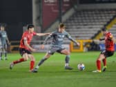 Ged Gerner on the ball for Fleetwood at Lincoln where he scored his first league goal