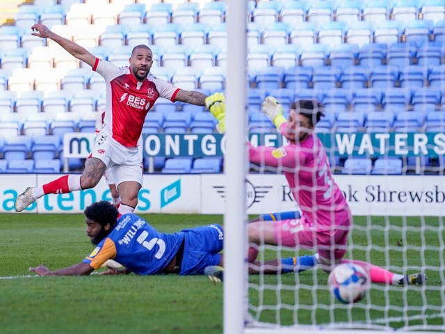 Kyle Vassell scores Fleetwood's second goal at Shrewsbury