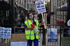 Intensive care nurse and Unite union rep Ameera Sheikh outside Downing Street