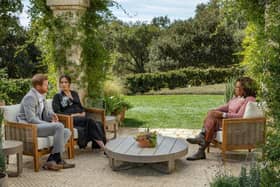 Oprah Winfrey interviews Prince Harry and Meghan Markle on A CBS Primetime Special premiering on CBS on March 7, 2021.