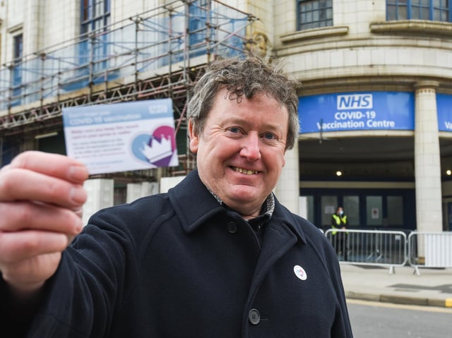 Professor Peter Hughes after his first Covid jab at Blackpool's Winter Gardens