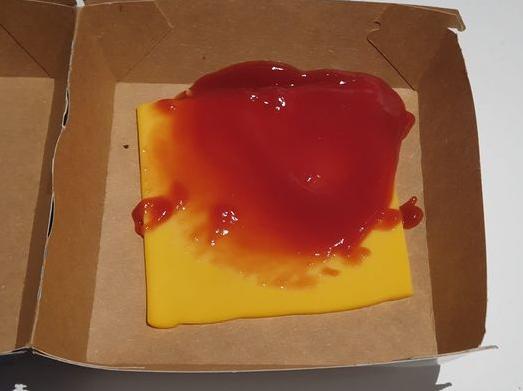 Lauren Yarwood, 38, from Blackpool, was "left speechless" after McDonald's delivered a slice of cheese and some ketchup instead of her son's £7 Vegetable Deluxe burger meal. Pic credit: Lauren Yarwood
