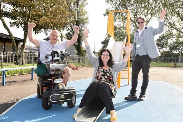 Pete Smith, Michelle Backhouse and coun Paul Galley celebrate their Swallowdale win