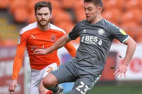 Ollie Turton keeps his eyes on the ball during Blackpool's goalless draw against Fleetwood