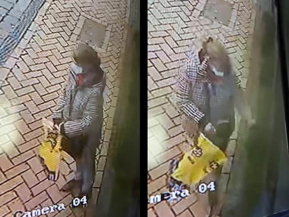 The woman was caught on CCTV several times checking the coast was clear before helping herself to the restaurant's plant boxes
