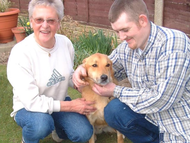 Marion Cross with hero John Clark who rescued Toby the dog when he ripped his leg open whilst being walked at King George's playing fields in Fleetwood.