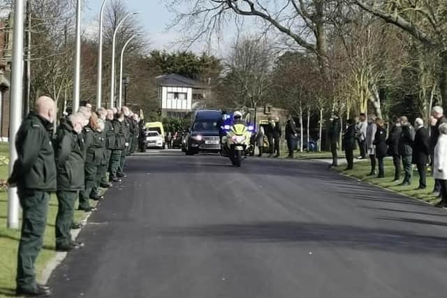 In a touching tribute to Lesley, her ambulance service colleagues provided a guard of honour as the procession arrived at Carleton Crematorium on Monday, March 15