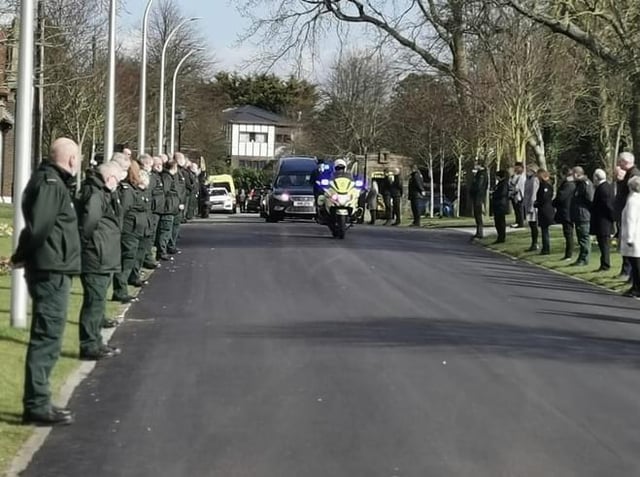 In a touching tribute to Lesley, her ambulance service colleagues provided a guard of honour as the procession arrived at Carleton Crematorium on Monday, March 15