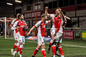 Fleetwood celebrate Callum Connolly's opening goal against Ipswich