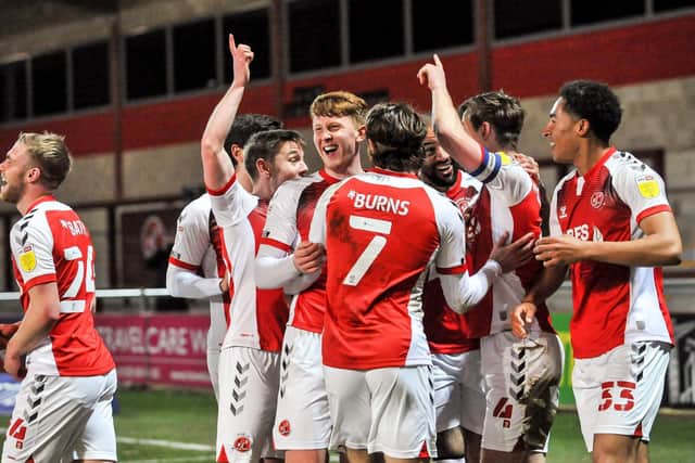 Fleetwood celebrate Callum Connolly's opener in Tuesday's 2-0 home win over Ipswich