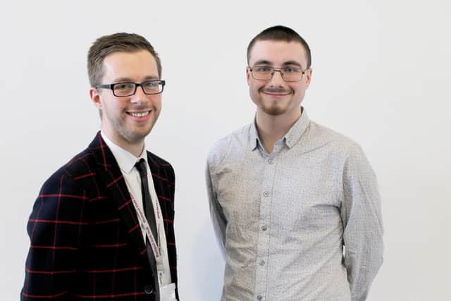 Blackpool Sixth Form College maths teacher Rob Fisher (left) with former student and Oxford maths undergraduate Callum Wardle (right).