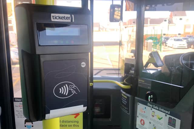 One of the new 'Tap&Go' machines on a Blackpool bus