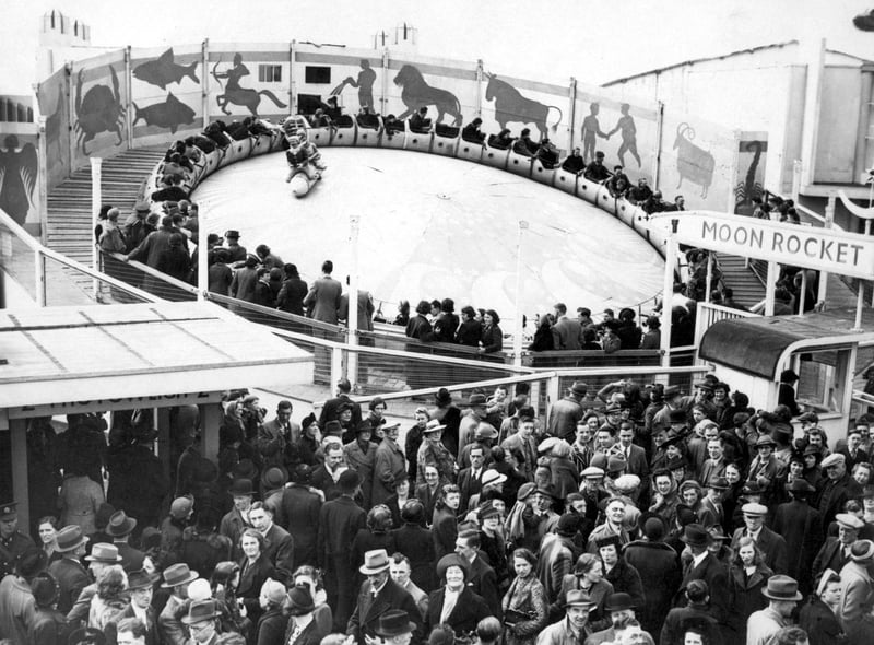 The popular Moon Rocket ride in 1940 at Blackpool Pleasure Beach
