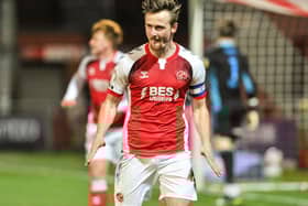 Callum Connolly celebrates his second goal of the season against Ipswich on Tuesday