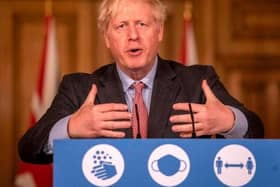 Boris Johnson at a owning Street briefing in 2020