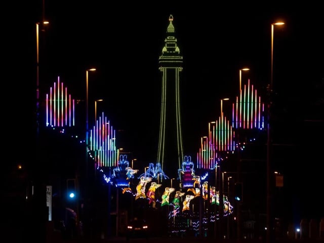 Blackpool was bathed in yellow light tonight