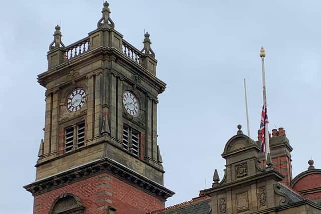 The Tow Hall flag flew at half mast today to commemorate National Day of Reflection, a year since the Covid-19 lockdown began. Photo: Blackpool Council