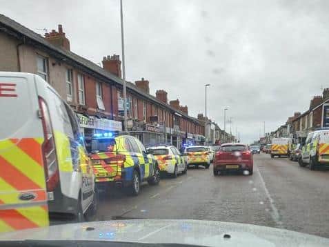 Police at the scene in Highfield Road, Blackpool at around 5pm yesterday (Sunday, March 28). Pic: Simon Mitchell
