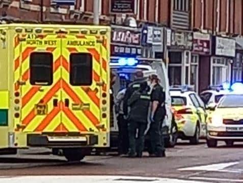 Police and paramedics at the scene in Highfield Road, Blackpool at around 5pm yesterday (Sunday, March 28). Pic: Simon Mitchell