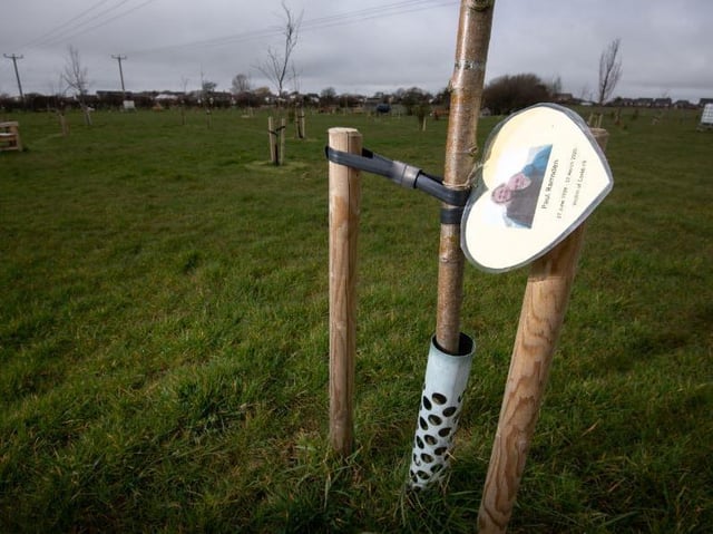 1,000 trees have now been planted at the 65-acre site in Wrea Green. Here, a tree is dedicated to Paul Ramsden