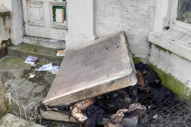 A burnt mattress was found outside the building where a fire broke out at 7.55am this morning (Tuesday, March 30)