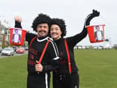 Sean Lester and Jane Dean  collecting for the Bobby Ball statue fund at Lytham Green