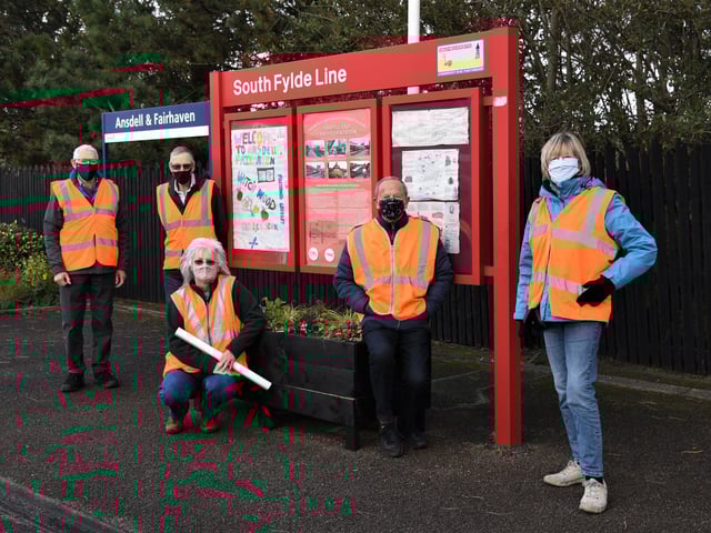 Fylde community rail volunteers unveil the history posters at Ansdell and Fairhaven railway station