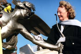 The dream of Fisherman's Friend founder Doreen Lofthouse became reality when the statue of Eros was mounted on its plinth. The statue was put in place to act as a welcome to Fleetwood, located as it is in the middle of a roundabout on Amounderness Way.