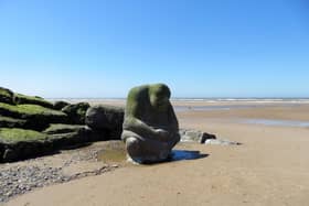 The stone Ogre on Cleveleys beach is part of the story of the Sea Swallow and Mythic Coastline.
