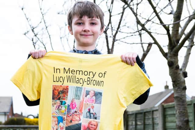 Bobby Casson with his special T-shirt in memory of friend Lucy