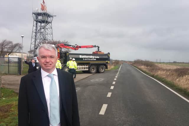 Fylde MP Mark Menzies at the site during preparation works
