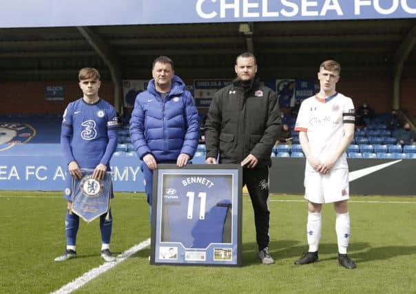 A commemorative Chelsea shirt in honour of Luke Beckett is presented to AFC Fylde ahead of the FA Youth Cup tie
Picture: GRAHAM LANCASTER