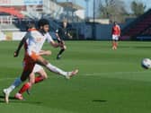 Ellis Simms scores for Blackpool at Swindon Town