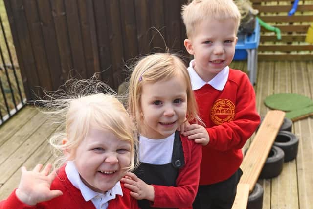 Pictured are Sophie Morrison, 3, Ivy Roberts, 4 and Caleb Murdoch, 4.