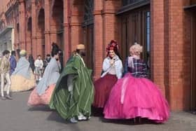 You shall go to the ball - characters seen in costume in Blackpool today