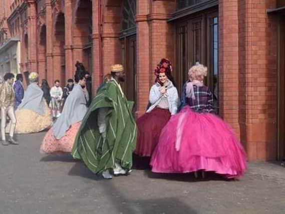 You shall go to the ball - characters seen in costume in Blackpool today