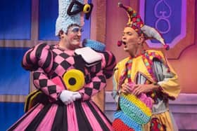 Blackpool Grand Theatre's production of  Snow White and The Seven Dwarfs, with Jamie Steen (left) as Dame  and Steve Royle as Muddles