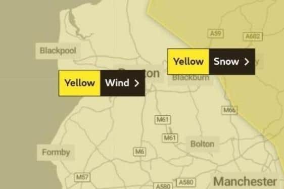 A weather warning is in place for parts of Lancashire