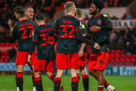 Fleetwood Town celebrate Ellis Harrison's debut goal Picture: Sam Fielding/PRiME Media Images Limited