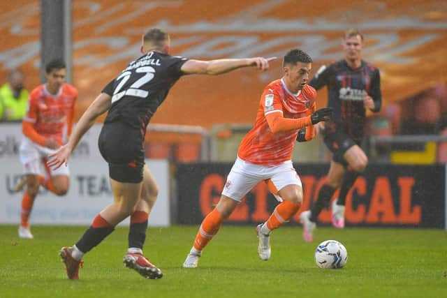 Owen Dale in action for Blackpool against Luton Town last month