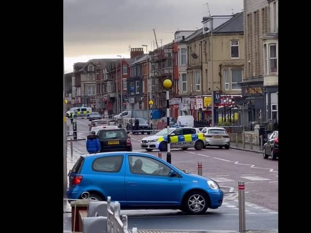 Police have shut Dickson Road in Blackpool after a crash involving a mobility scooter outside the Duke of York pub at around 8.50am (Thursday, January 13)