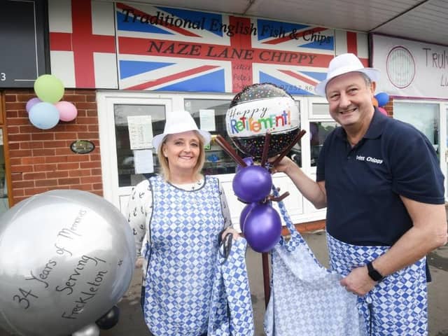 Lesley and Peter Salthouse from Naze Lane Chippy in Freckleton are retiring after 34 years in the business
